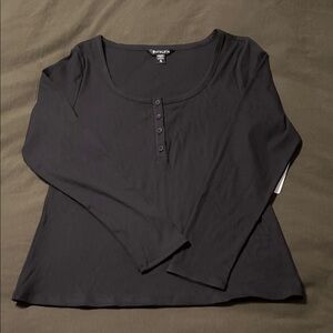 Athleta Black Signature Rib Henley Long Sleeve Top